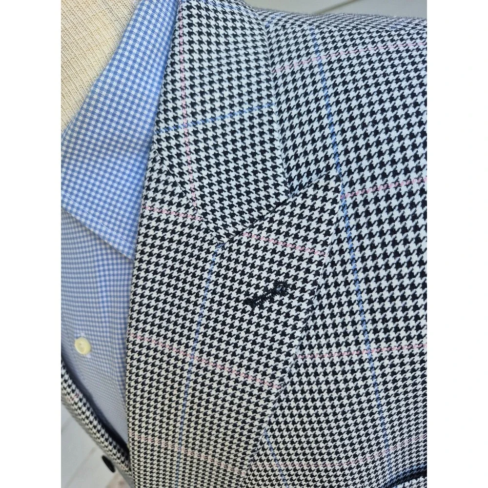 Paul Fredrick Mens 48L Double Breasted Blazer Houndstooth Silk Wool Sport Coat